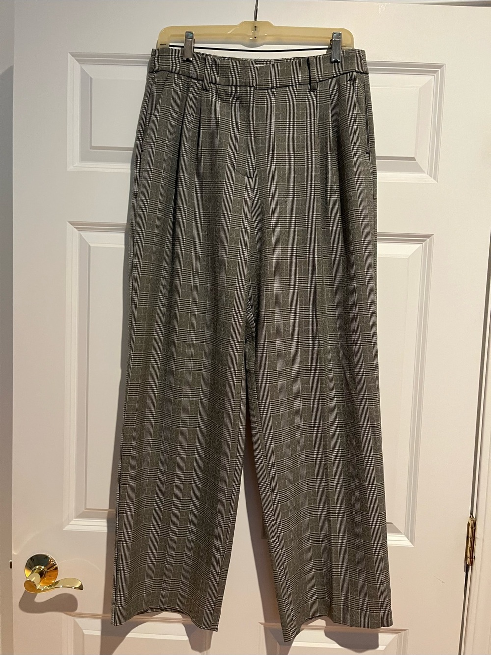 Nine West Gray Glen Plaid Wide-Leg Trousers
